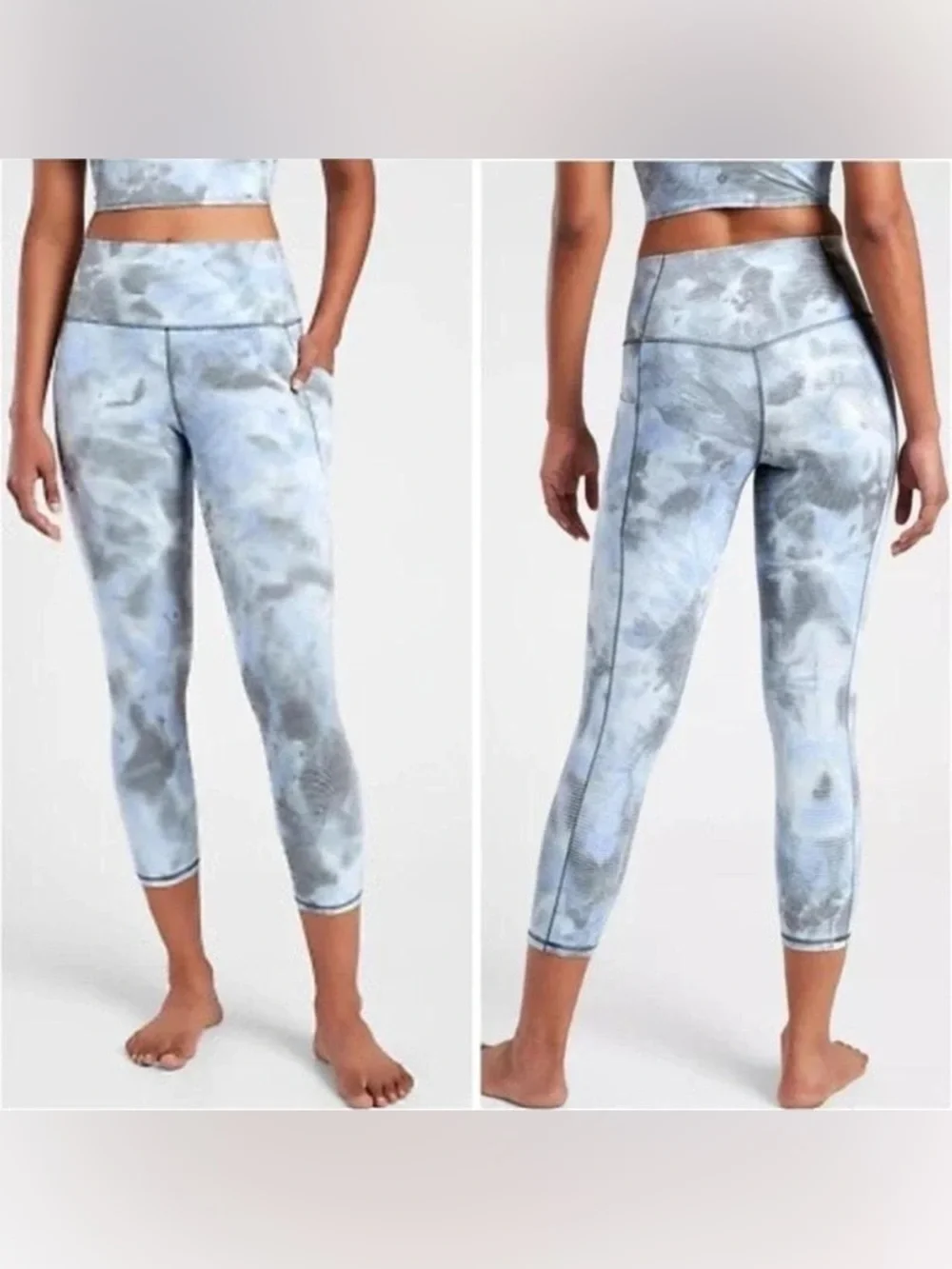 Athleta Salutation Stash Pocket Capri Leggings Light Grey Tie-Dye Print Size 2X - Picture 1 of 13
